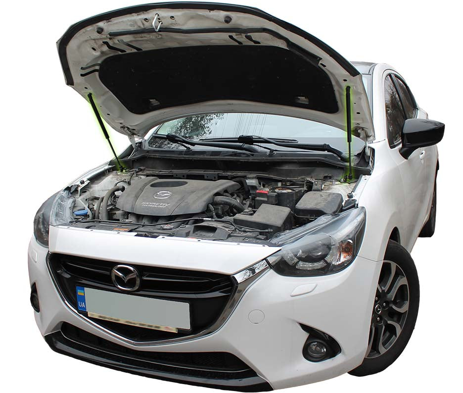 Hood strut kit installed on the Mazda 2 3rd Gen (DJ)