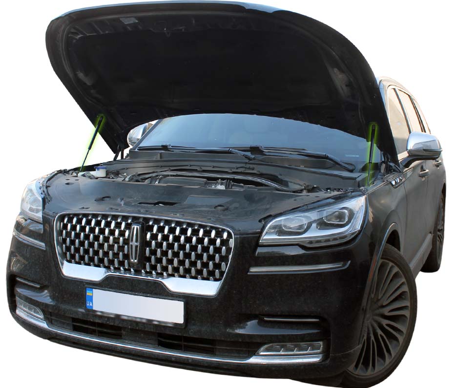 Hood strut kit installed on the Lincoln Aviator 2nd Gen (U611)