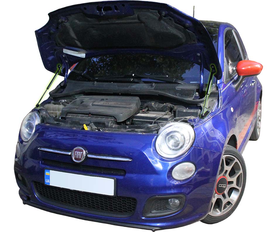 Hood strut kit installed on the Fiat 500 (312)
