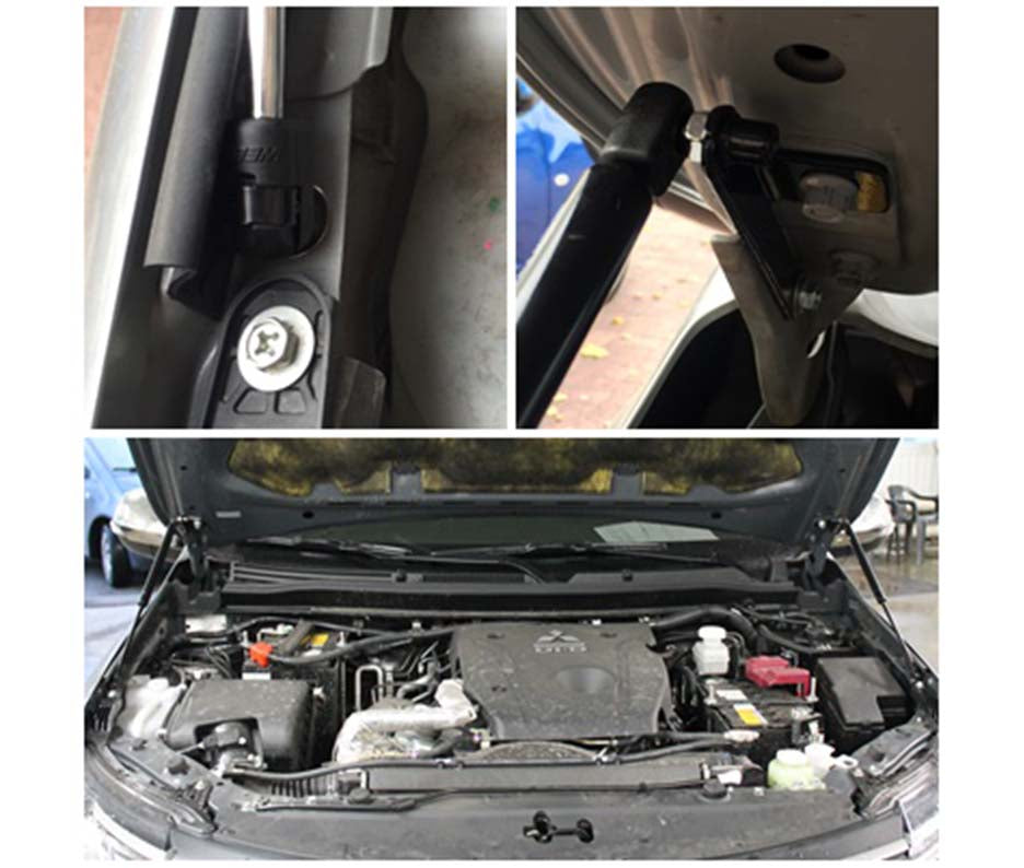 Hood strut kit mounting details on the Mitsubishi Pajero Sport 3rd Gen (QE)