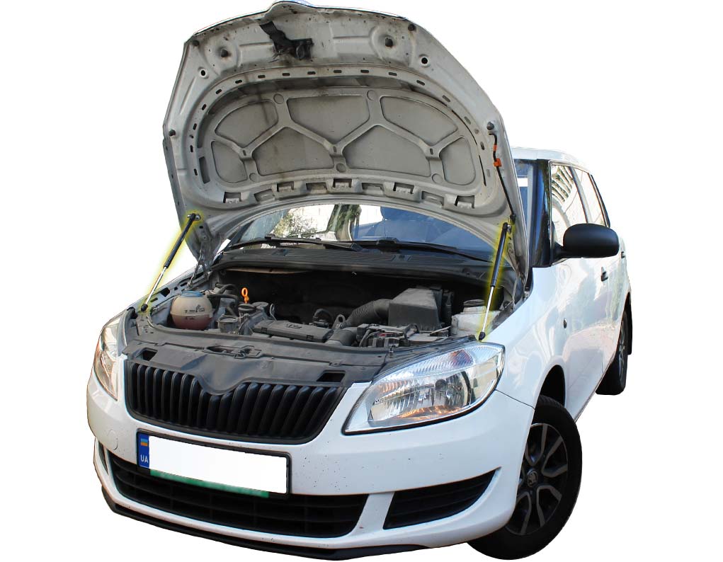Hood strut kit installed on the Škoda Fabia 2nd Gen (5J)