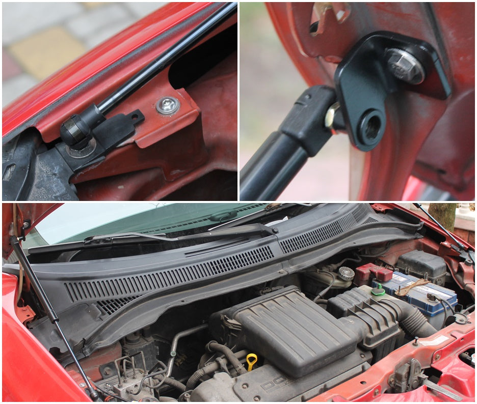 Hood strut kit mounting details on the Suzuki Swift 2nd Gen (RS)