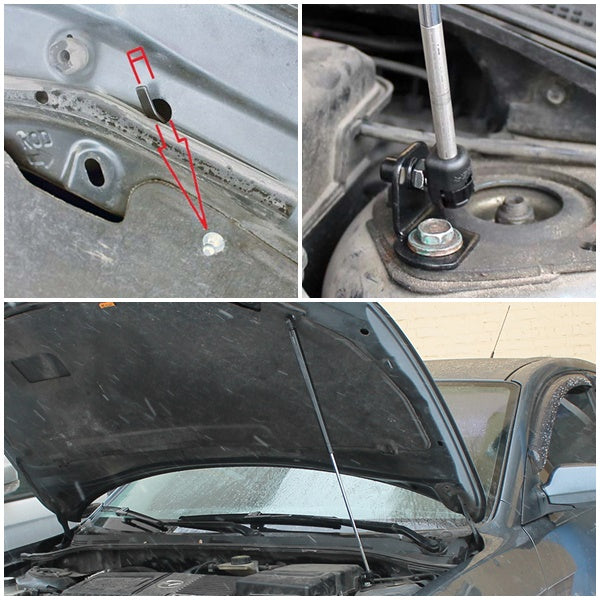Hood strut kit mounting details on the Mazda 3 1st Gen (BK)