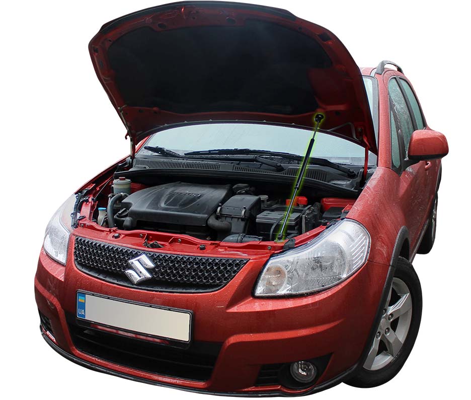 Hood strut kit installed on the Suzuki SX4 1st Gen (GY)