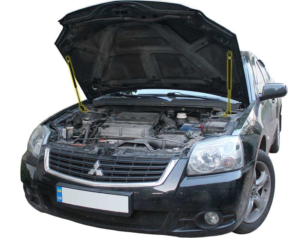 Hood strut kit installed on the Mitsubishi Galant 9th Gen (DJ)