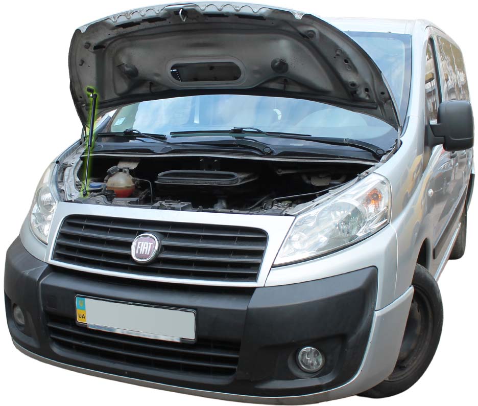 Hood strut kit installed on the Fiat Scudo 2nd Gen (270)