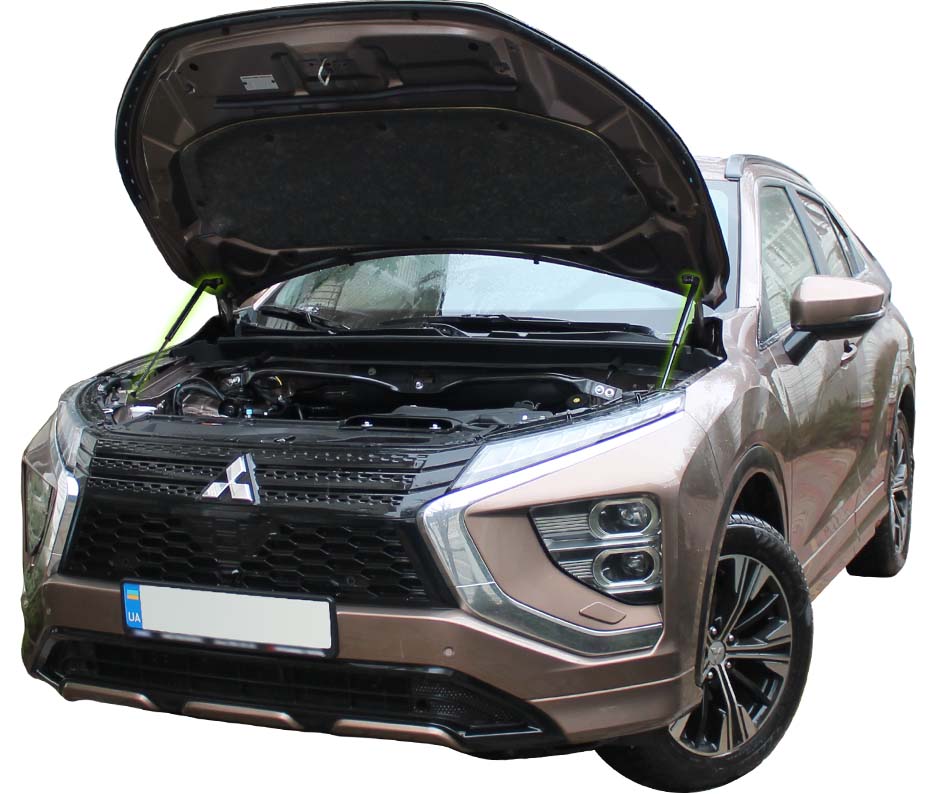 Hood strut kit installed on the Mitsubishi Eclipse Cross 1st Gen Facelift (GK)