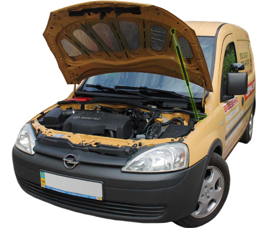 Hood strut kit installed on the Opel Combo 3rd Gen (C)