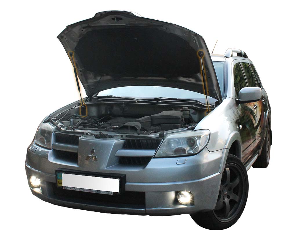 Hood strut kit installed on the Mitsubishi Outlander 1st Gen (CU)