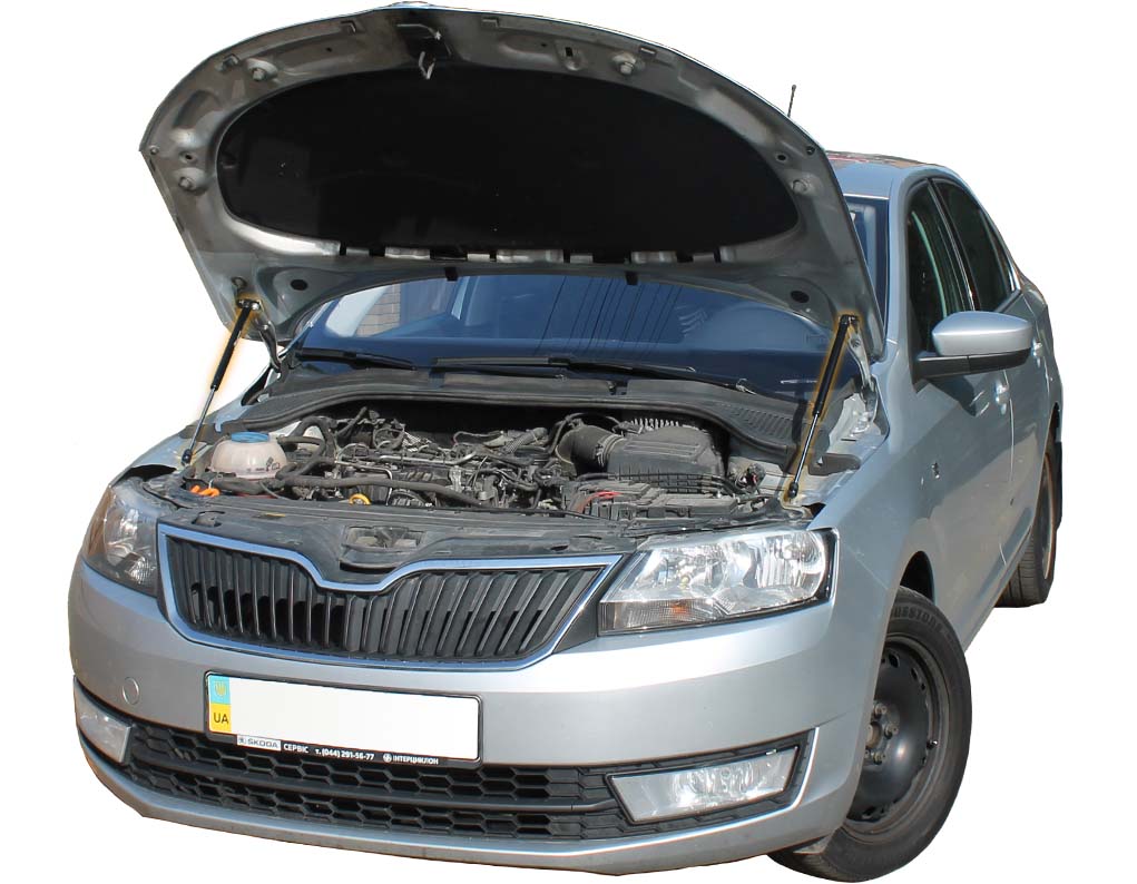 Hood strut kit installed on the Škoda Rapid (NH)