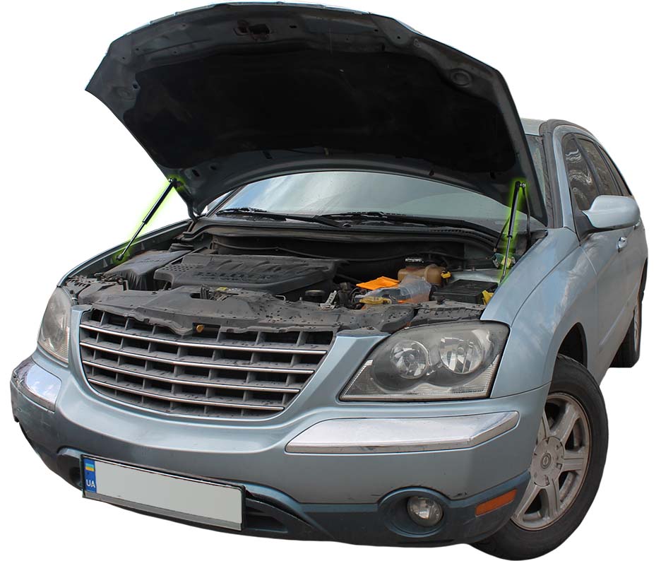 Hood strut kit installed on the Chrysler Pacifica 1st Gen (CS)