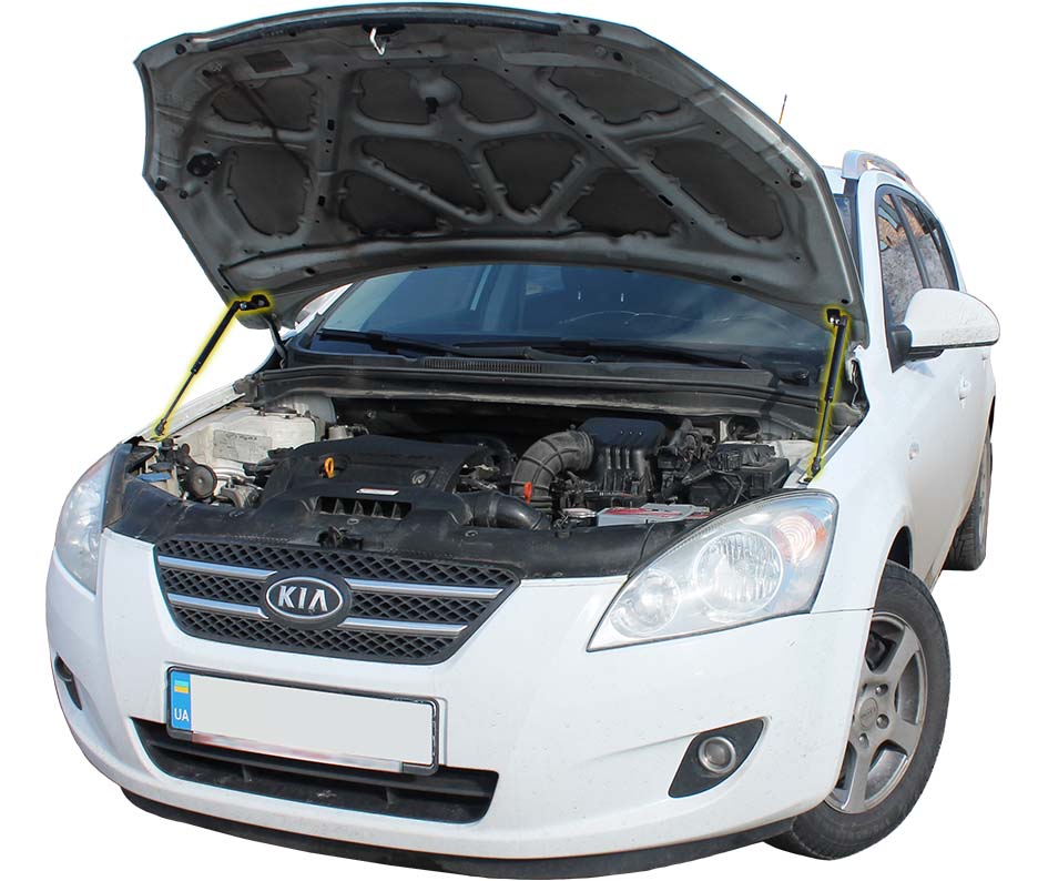 Hood strut kit installed on the Kia Ceed 1st Gen (ED)