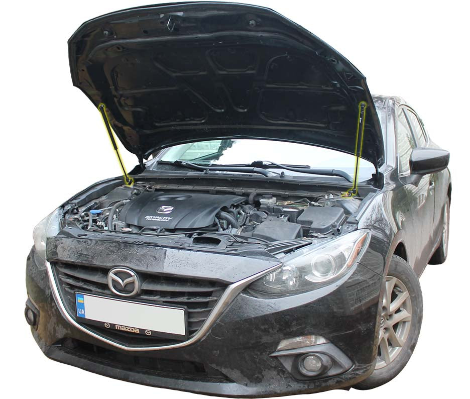 Hood strut kit installed on the Mazda 3 3rd Gen (BM)