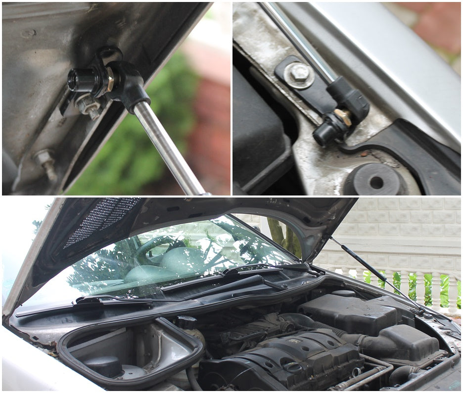 Hood strut kit mounting details on the Peugeot 206 (T1)