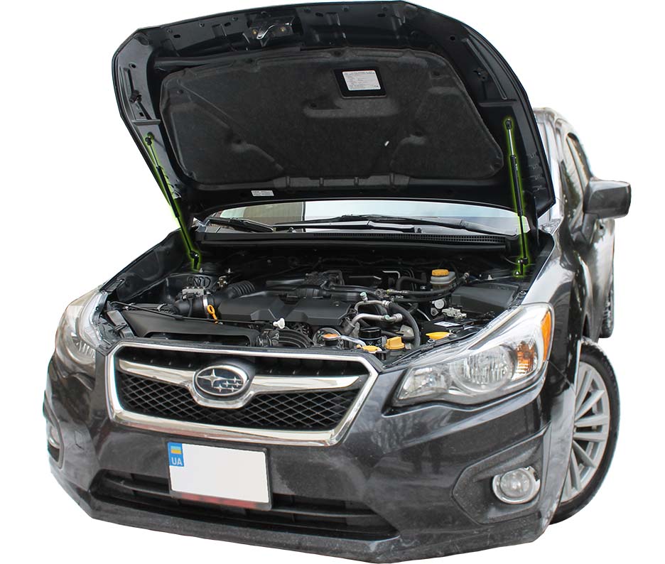 Hood strut kit installed on the Subaru Impreza 4th Gen (GJ/GP)