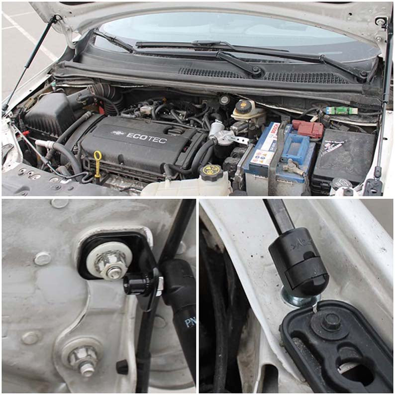 Hood strut kit mounting details on the Chevrolet Aveo 2nd Gen (T300)