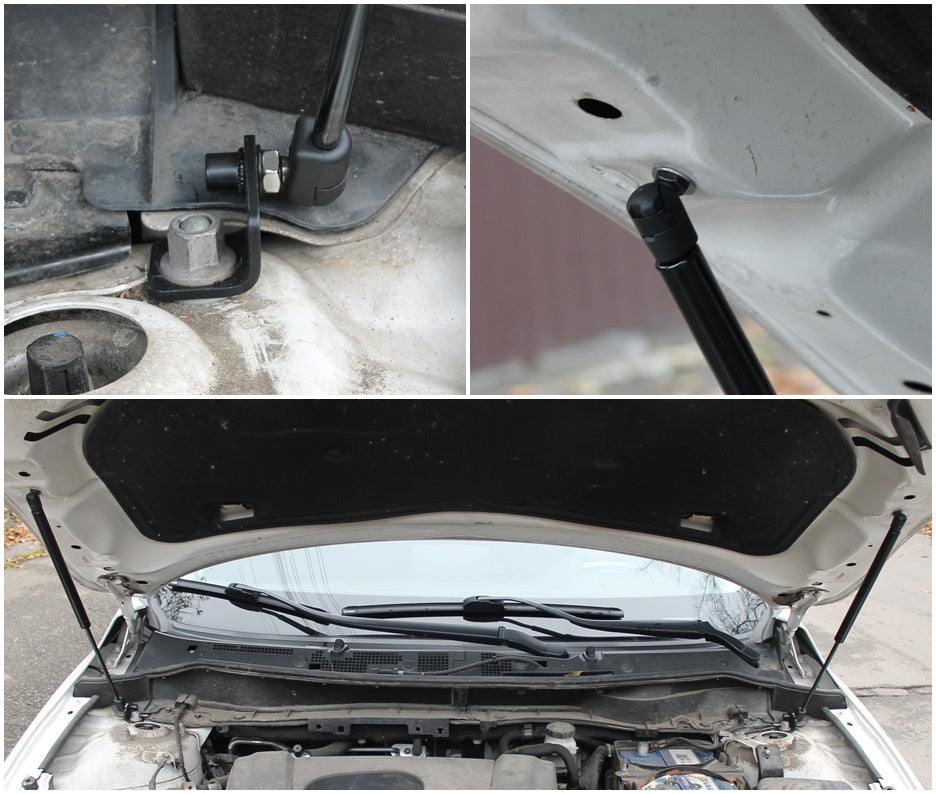 Hood strut kit mounting details on the Mazda 2 3rd Gen (DJ)