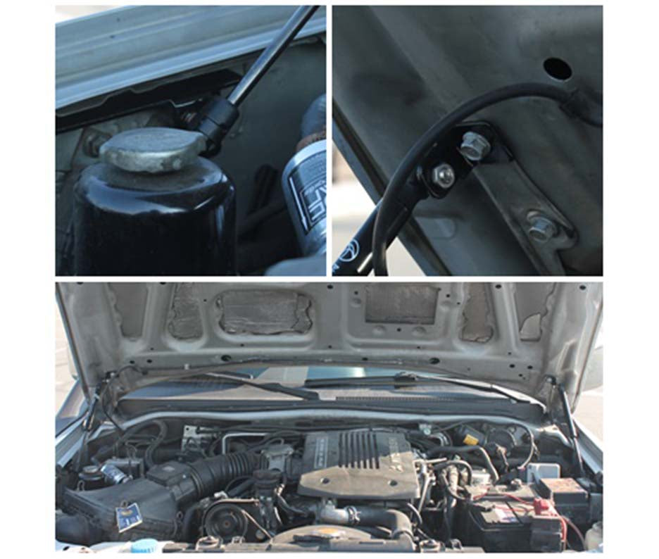 Hood strut kit mounting details on the Mitsubishi Pajero Sport 1st Gen (K90)