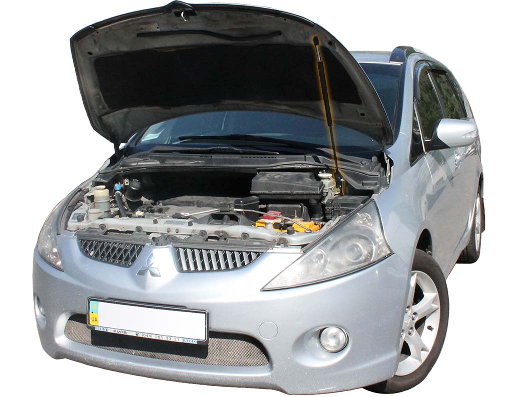 Hood strut kit installed on the Mitsubishi Grandis (NA4W)