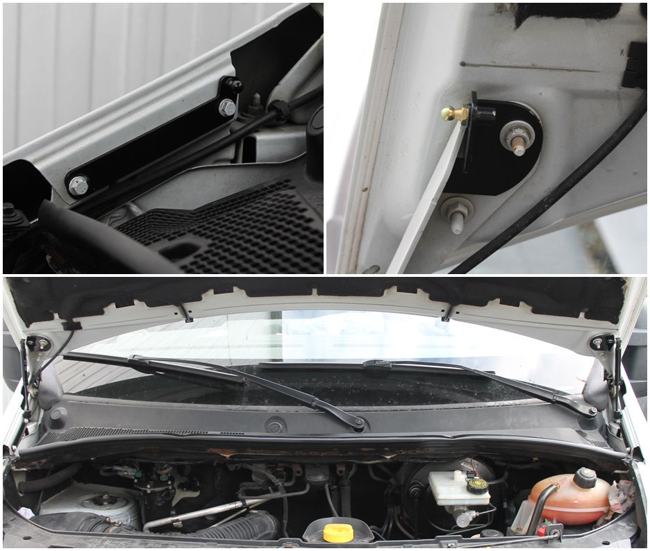 Hood strut kit mounting details on the Renault Master 3rd Gen (X62)