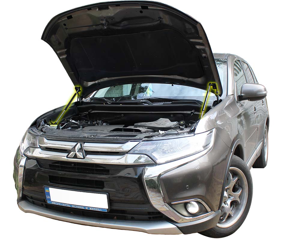 Hood strut kit installed on the Mitsubishi Outlander 3rd Gen Facelift (GF)
