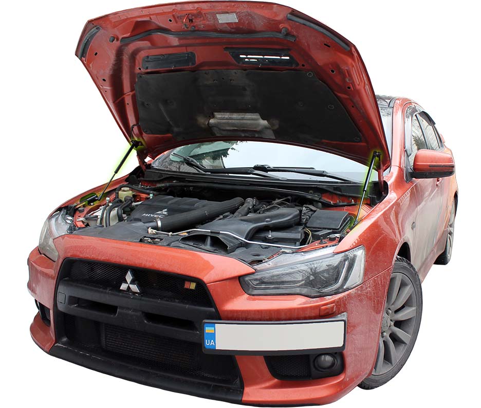 Hood strut kit installed on the Mitsubishi Lancer Evolution X (CZ4A)