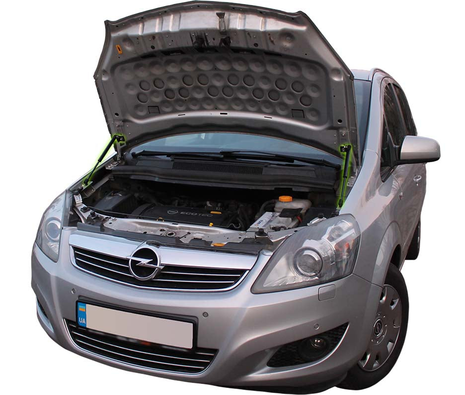 Hood strut kit installed on the Opel Zafira 2nd Gen (B)