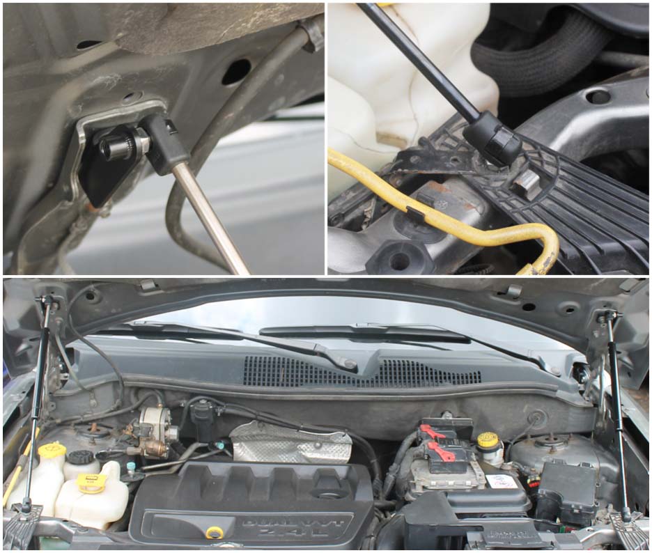 Hood strut kit mounting details on the Jeep Compass 1st Gen (MK49)
