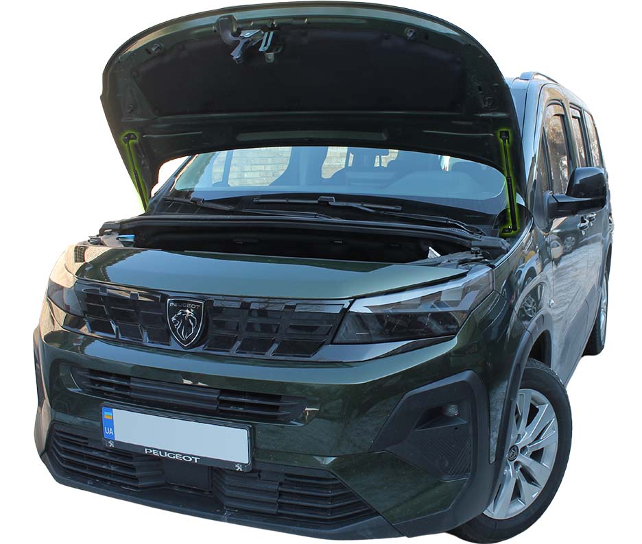 Hood strut kit installed on the Peugeot Partner 3rd Gen (K9)
