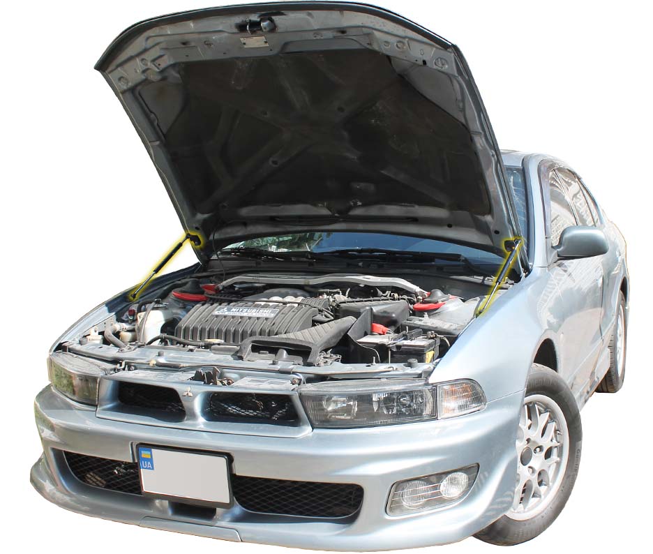Hood strut kit installed on the Mitsubishi Galant 8th Gen (EA)