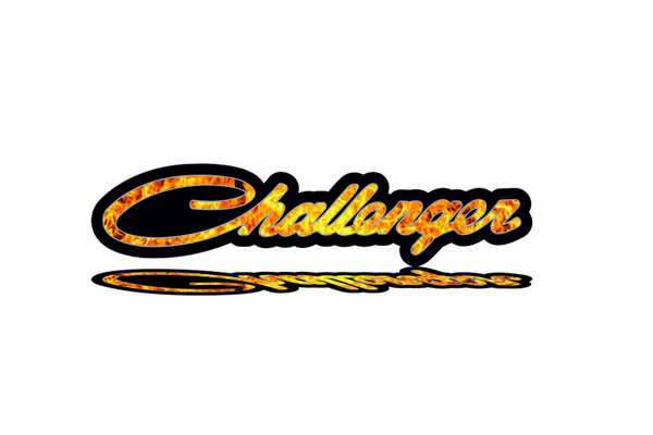 Dodge Challenger trunk rear emblem between tail lights with Challenger Fire logo