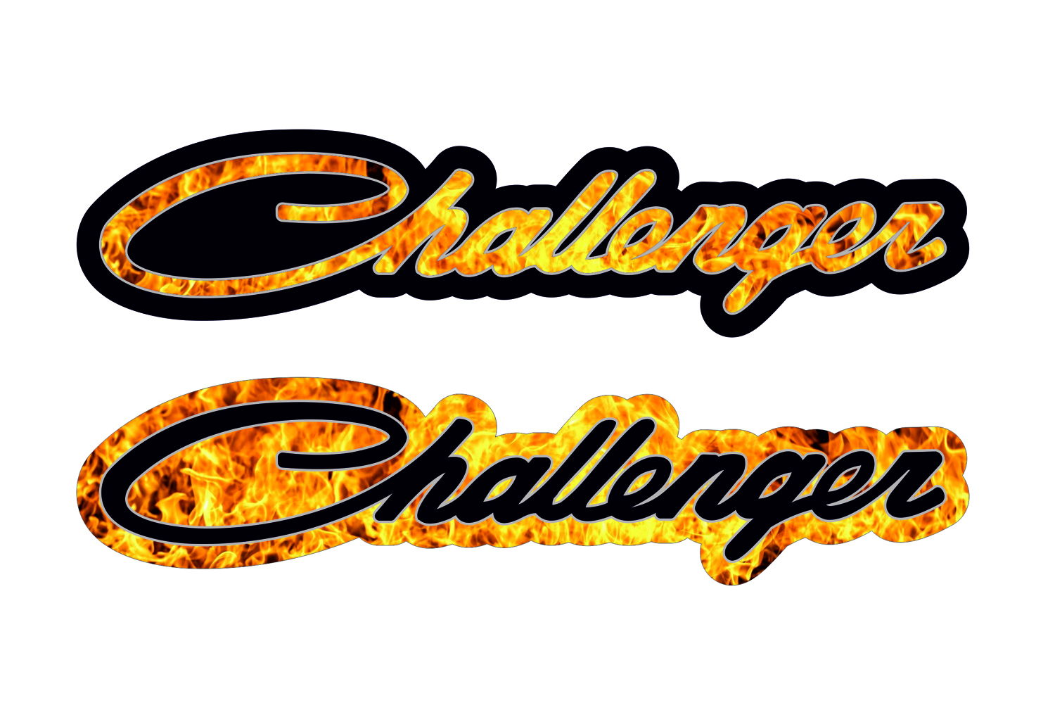 Dodge Challenger Emblem & Badge Set - Grille and Tailgate Challenger Fire logo Dodge emblems decoinfabric FIRE FRAME+BLACK LO