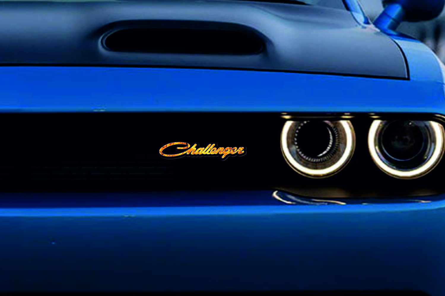 Dodge Challenger Emblem & Badge Set - Grille and Tailgate Challenger Fire logo Dodge emblems decoinfabric BLACK FRAME+FIRE LO