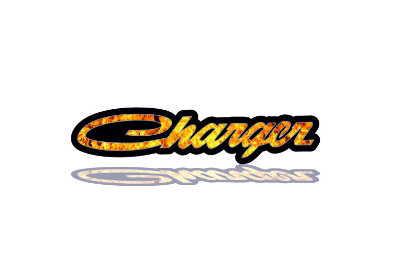 Dodge Charger Emblem & Badges set with Charger Fire logo Dodge emblems decoinfabric BLACK FRAME+FIRE LOGO