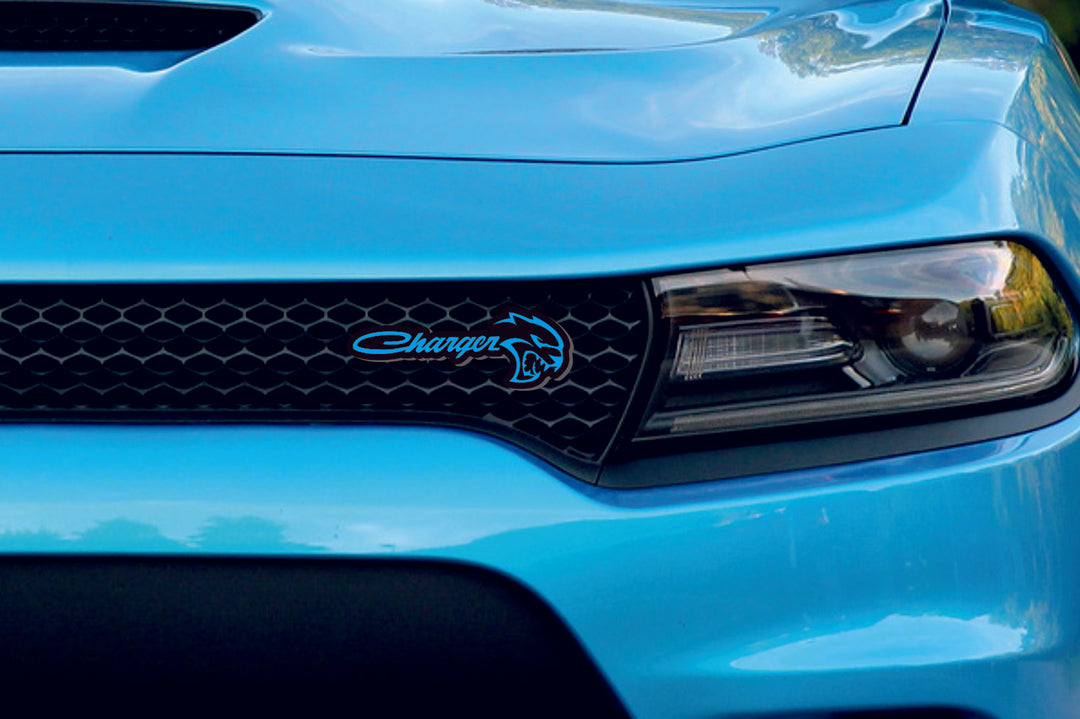 Dodge Emblem & Badge Set - Grille and Tailgate Charger + Hellcat logo Dodge emblems decoinfabric LIGHT BLUE