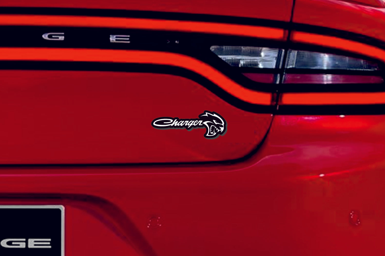 Dodge tailgate trunk rear emblem with Charger + Hellcat logo