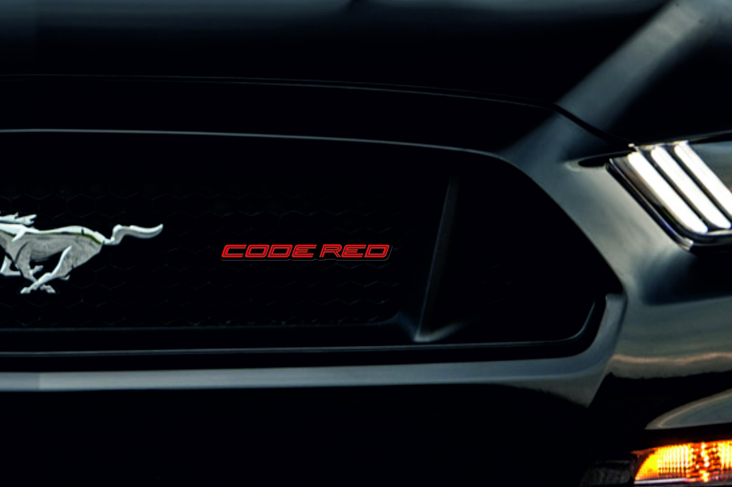 Ford Mustang Radiator grille emblem with Code Red logo (Type 2) Ford emblems decoinfabric