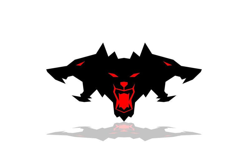 Tesla Cybertruck radiator grille emblem with Cyberbeast logo (BIG SIZE) Tesla emblems decoinfabric BLACK RED