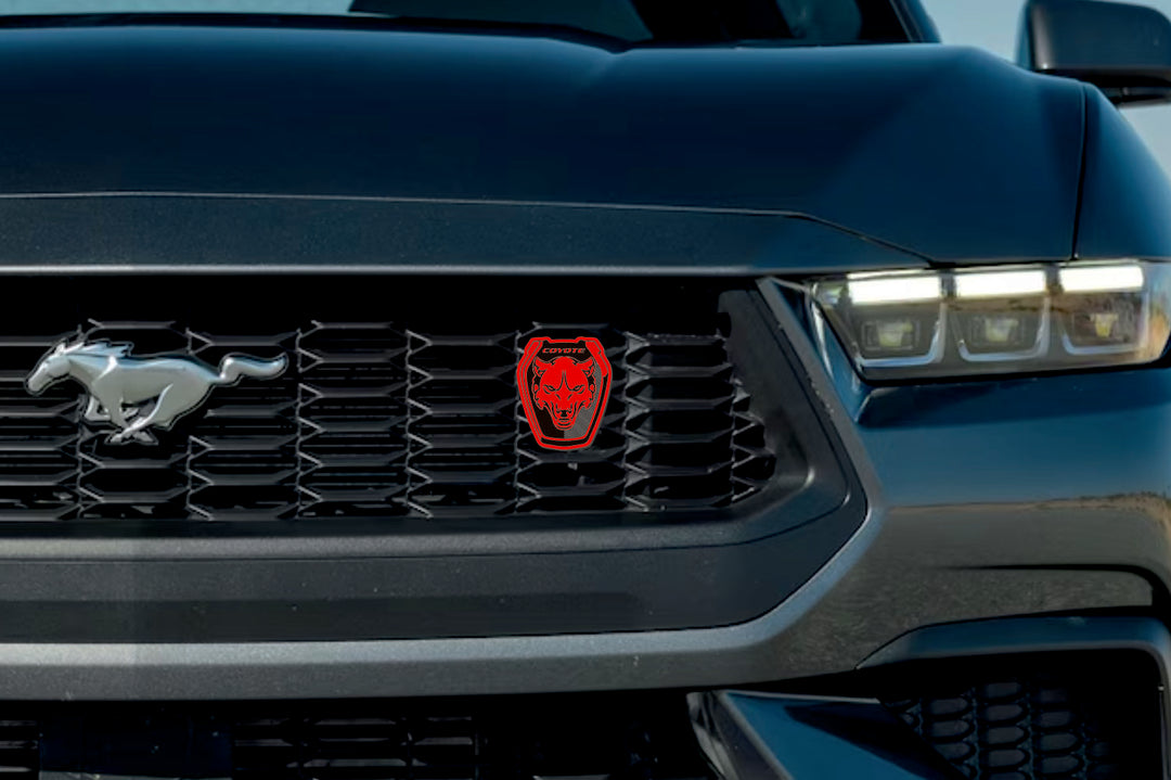 Ford Mustang Radiator grille emblem with Mustang Dark Coyote logo (Type 1) Ford emblems decoinfabric