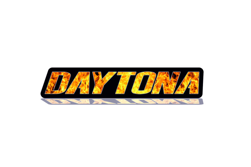 Dodge Challenger trunk rear emblem between tail lights with Daytona Fire logo Dodge emblems decoinfabric BLACK FRAME+FIRE LOGO