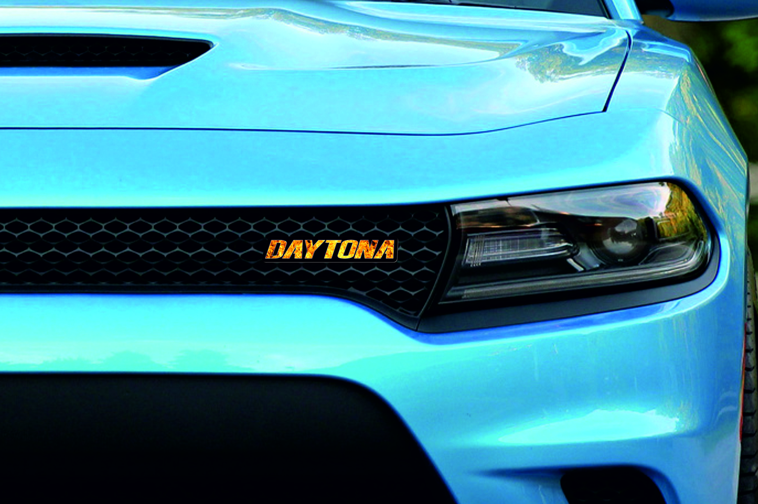 Dodge Emblem & Badge Set - Grille and Tailgate Daytona Fire logo Dodge emblems decoinfabric BLACK FRAME+FIRE LOGO