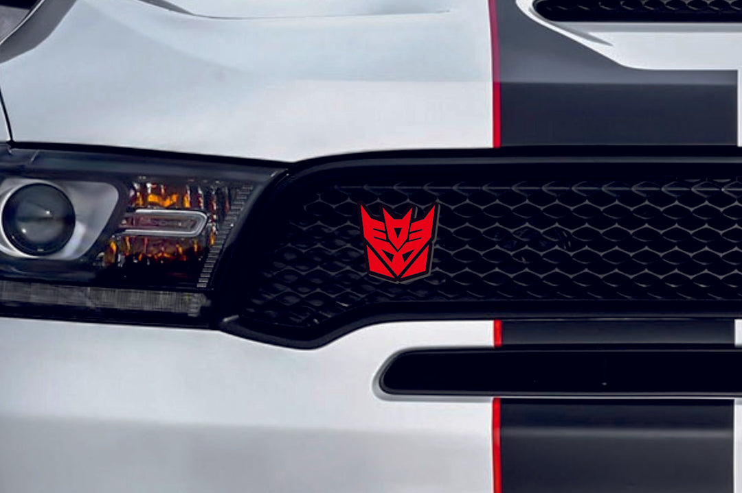 Radiator grille emblem with Decepticon logo Custom design emblems decoinfabric