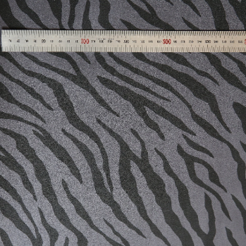 Adhesive span suede animal pattern fabric dark grey zebra