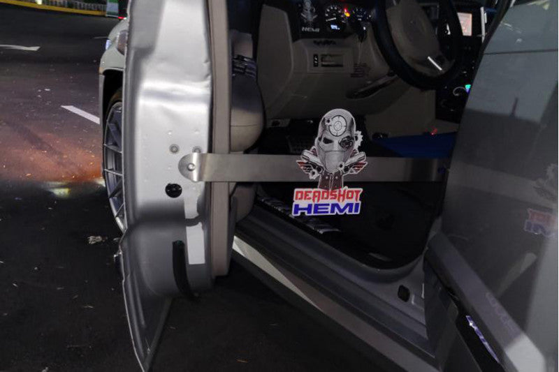 Car Show Stainless Steel Door Props with 392 srt logo - decoinfabric