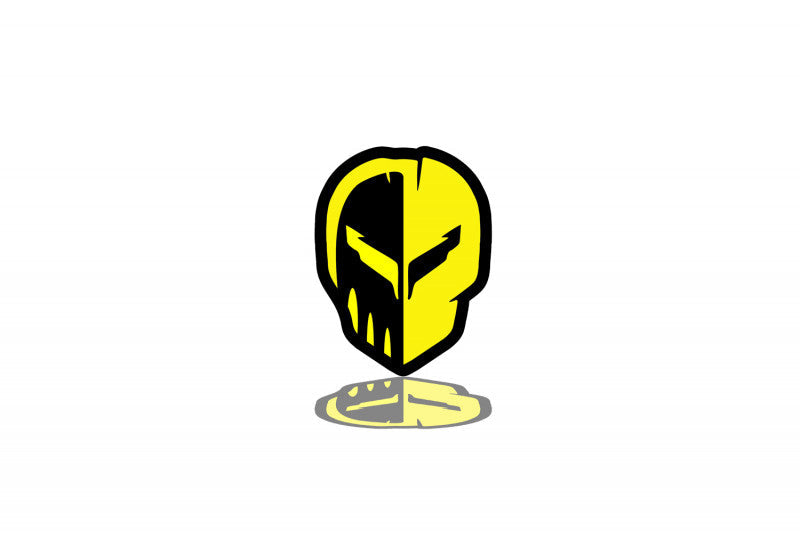 Chevrolet Radiator grille emblem with Jake Skull logo Chevrolet emblems decoinfabric BLACK YELLOW