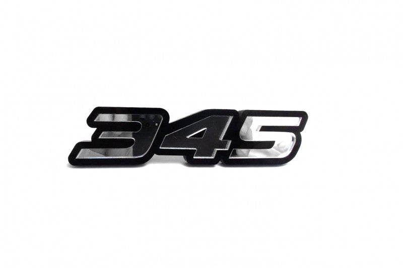 Chrysler tailgate trunk rear emblem with 345 logo Chrysler emblems decoinfabric BLACK SILVER MIRROR