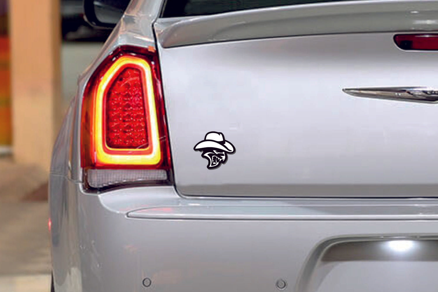 Chrysler tailgate trunk rear emblem with Hellcat Cowboy logo - decoinfabric