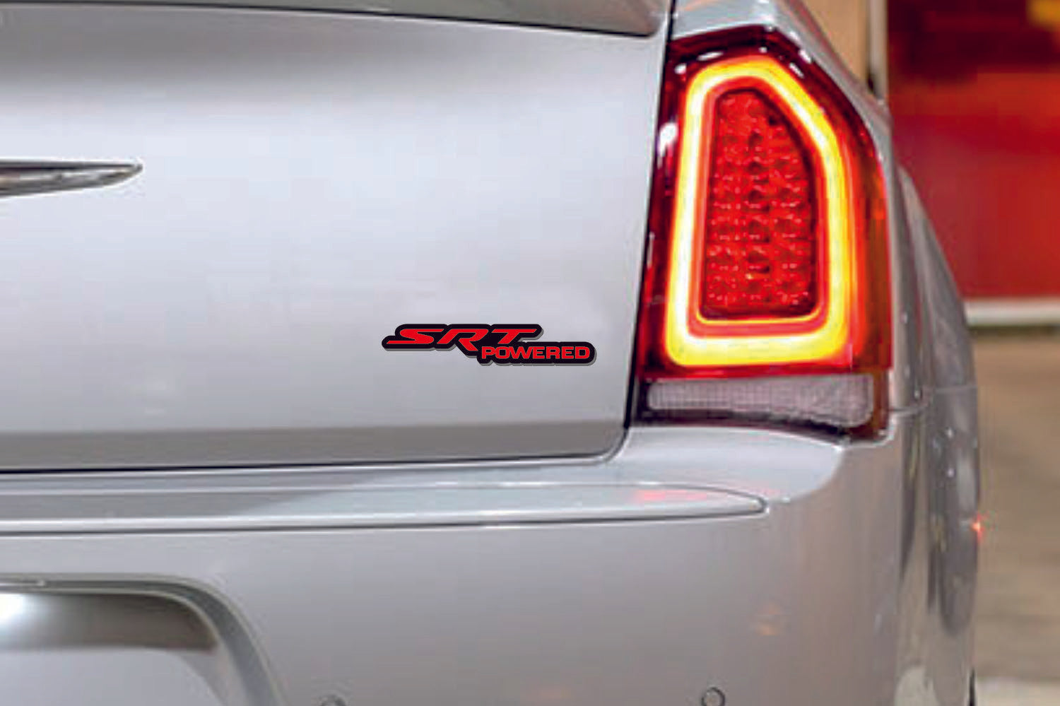 Chrysler tailgate trunk rear emblem with SRT Powered logo - decoinfabric