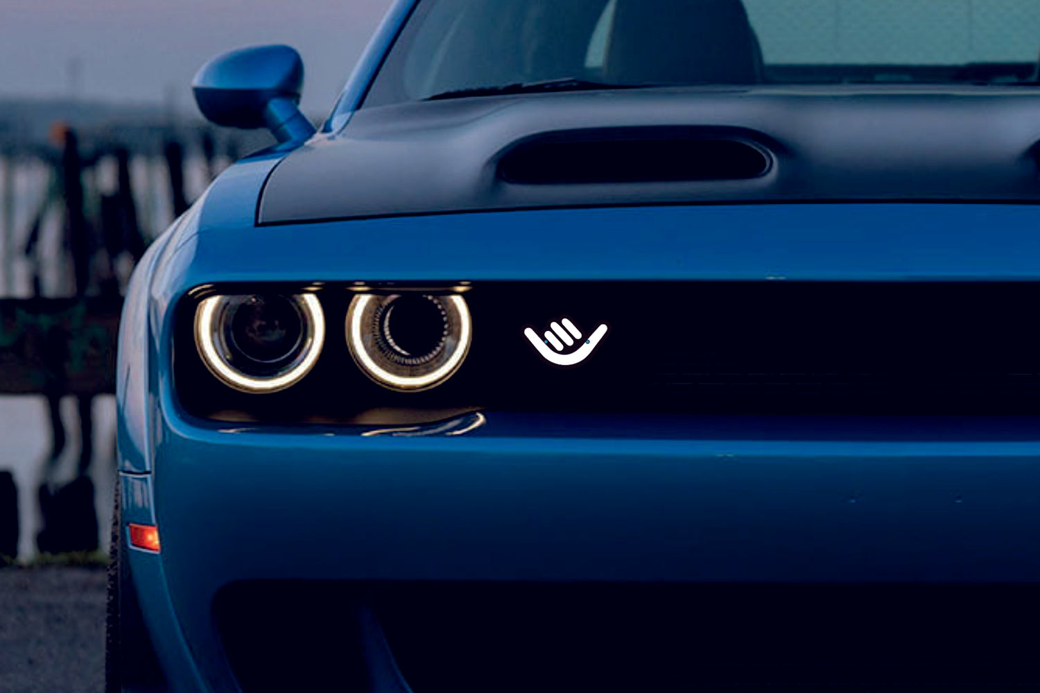 Radiator grille emblem with Shaka logo Custom design emblems decoinfabric