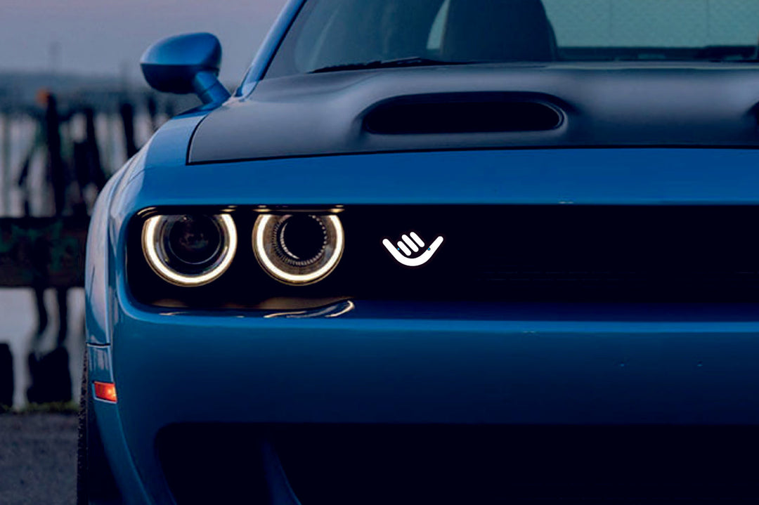 Radiator grille emblem with Shaka logo Custom design emblems decoinfabric